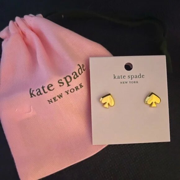 KATE SPADE Signature Spade Gold Stud Earrings PINK DUST BAG INCLUDED NWT - Picture 4 of 7